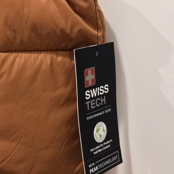 NWT Swiss Tech Mens XL Brown Tan Puffer Vest Jacket with Peak Technology - Picture 5 of 8